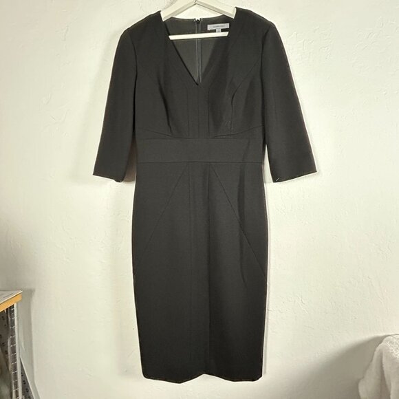 Classiques Entier Womens Black V-Neck Sheath Dress Size 4 Stretch Lined Career - Picture 1 of 9